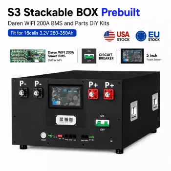 Ship from USA｜No Branding Horizontal DIY Box Kit Metal Enclosure With Daren WIFI Remote 200A Inverter BMS (M8 Terminals) – Includes DC Breaker