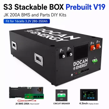 Ship from USA｜ Horizontal DIY Box Kit Metal Enclosure With JK PB2A16S20P 200A Inverter BMS (M8 Terminals) – Includes DC Breaker
