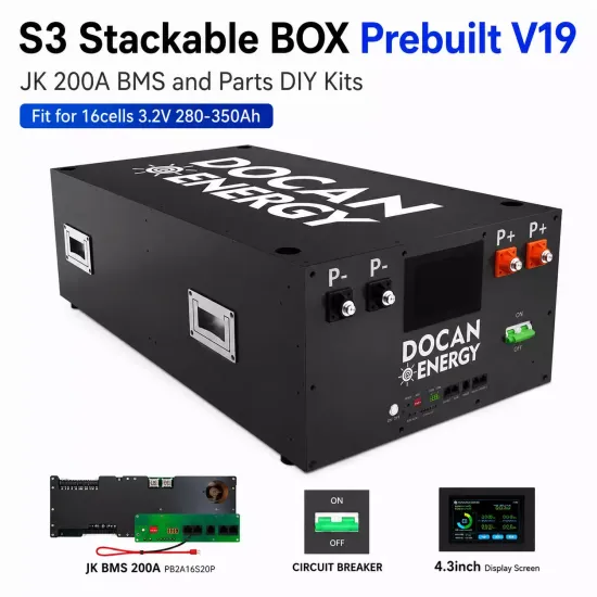 Ship from USA| Horizontal DIY Box Kit Metal Enclosure With JK PB2A16S20P 200A Inverter BMS (M8 Terminals) – Includes DC Breaker Ship from USA| Horizontal DIY Box Kit Metal Enclosure With JK PB2A16S20P 200A Inverter BMS (M8 Terminals) – Includes DC Breaker
