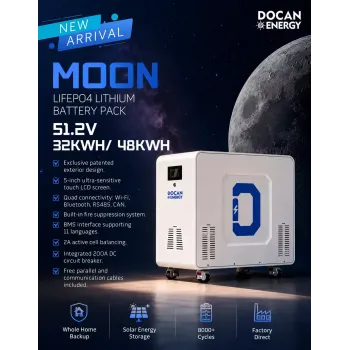 Self-Collection From DE Or Zip Code For Delivery Quote｜Docan Energy MOON 32kWh 51.2V 628Ah Assembled ESS LiFePO4 Battery Pack for Solar Storage Moveable