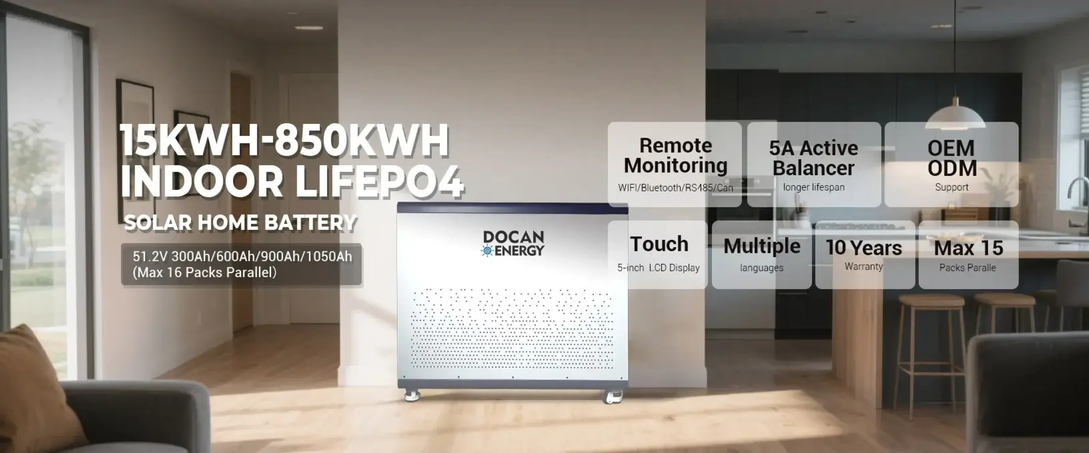 15KWH-850KWH INDOOR LIFEPO4 SOLAR HOME BATTERY