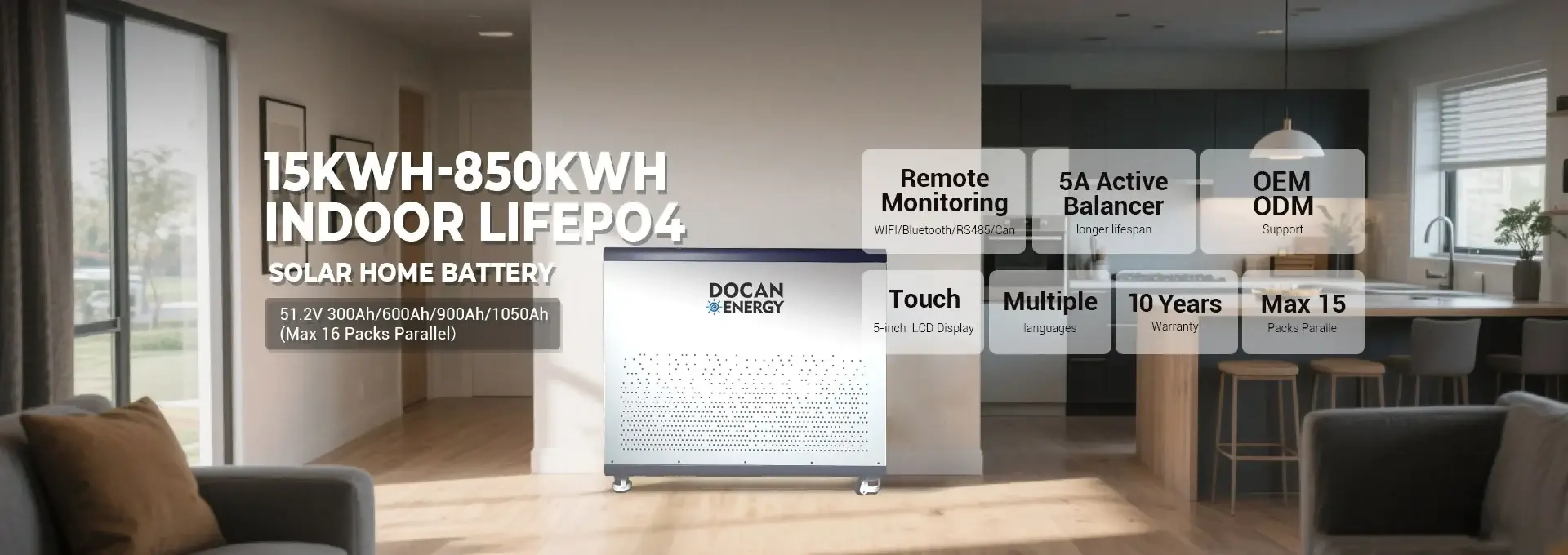 15KWH-850KWH INDOOR LIFEPO4 SOLAR HOME BATTERY