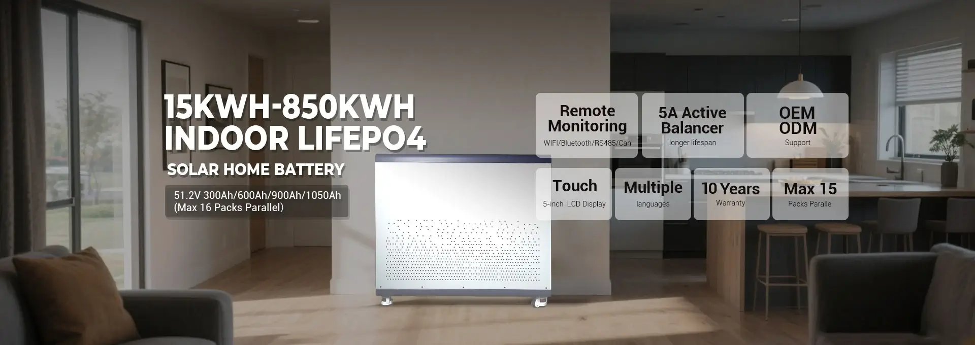 15KWH-850KWH INDOOR LIFEPO4 SOLAR HOME BATTERY