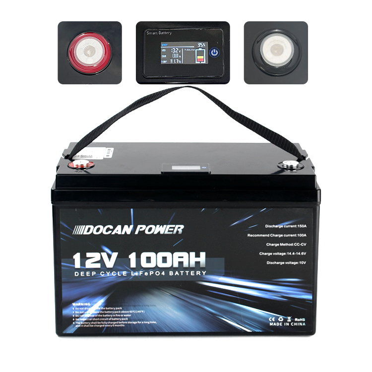 12V Lithium Battery Pack - Docan 12.8V 100Ah LiFePO4 with BMS