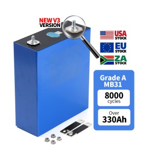 Ship from EU｜EVE MB31 LF314 Grade A LiFePO4 3.2V Laser-Welded M6 Studs Prismatic Cell Test Capacity Over 330Ah 