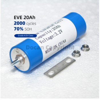 China Stock EVE 20Ah Cylindrical Lithium-ion LiFePO4 3.2V Prismatic Cell with Laser-Welded M6 Studs