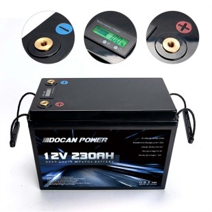 USA STOCK Docan 12V 230Ah Solar LiFePO4 Battery Pack with Bluetooth BMS & LCD Display