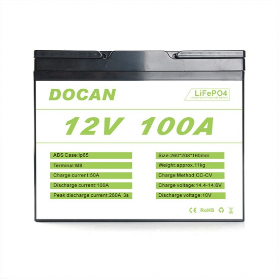 USA STOCK FAST UPS DELIVERY Docan 4S1P 12V 100Ah Lifepo4 Battery Pack with JBD 12V 100A BMS Bluetooth USA STOCK FAST UPS DELIVERY Docan 4S1P 12V 100Ah Lifepo4 Battery Pack with JBD 12V 100A BMS Bluetooth